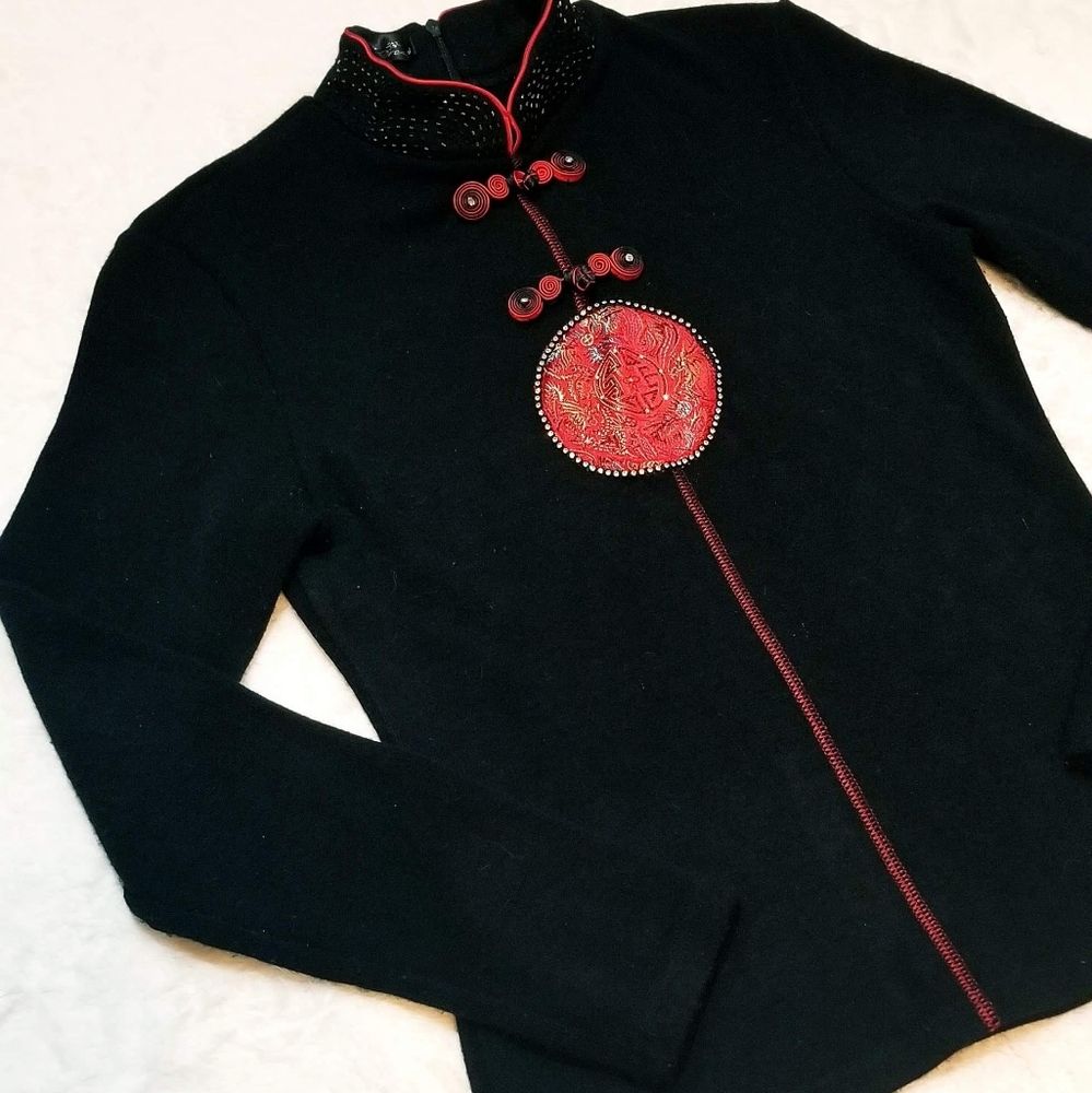Black Vintage Wool Blend Back Zip Sweater